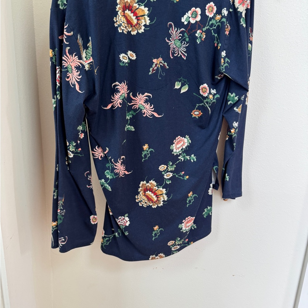 Natori Navy Floral Long Sleeve Top